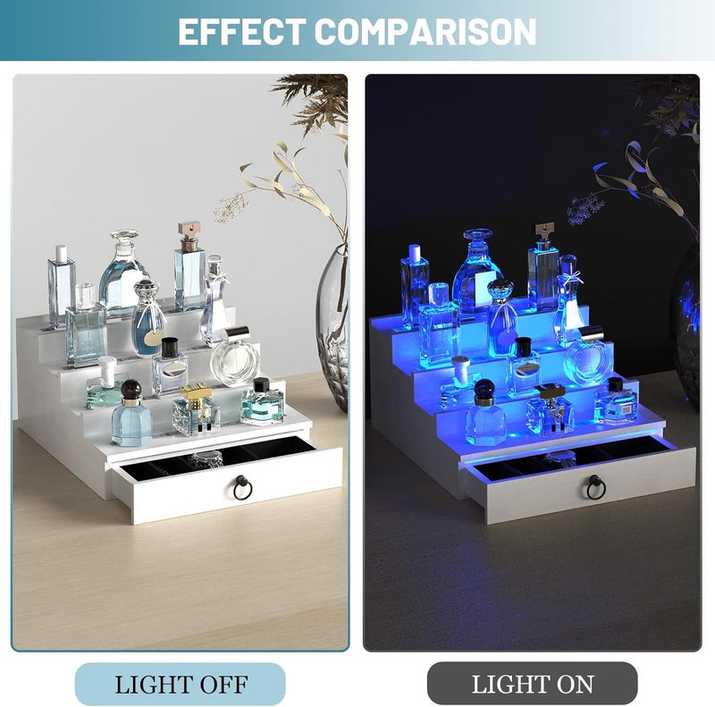 upcessory LED Lighted Cologne Organizer for Men, 4 Tier Wood Perfume Organizer with Velvet Lined Drawer, Multi Lighting Modes Perfume Display Holder with Remote Control, Cologne Shelf Stand, Nice Gift for Men - Image 3